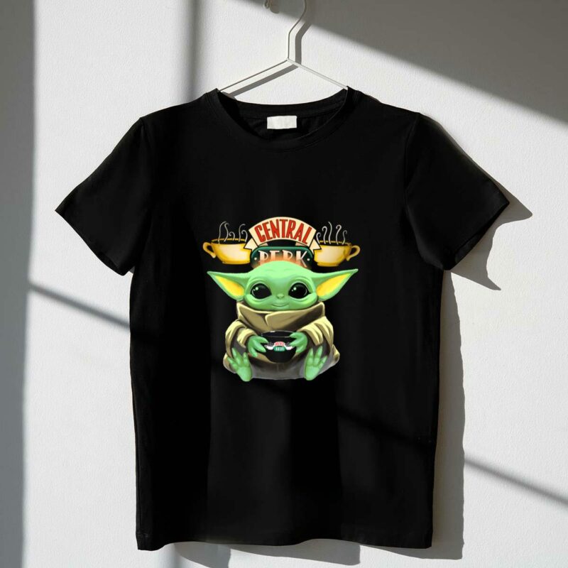 baby yoda hugging central perk coffee cup friends star wars crossover t shirt t shirt 1 1