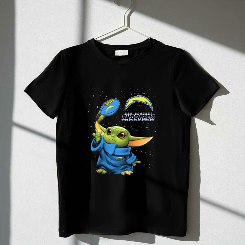baby yoda los angeles chargers football star wars crossover t shirt t shirt 1 1
