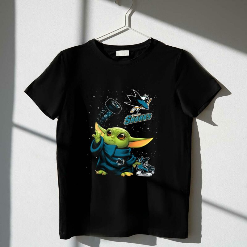 baby yoda san jose sharks force hockey star wars crossover t shirt t shirt 1 1