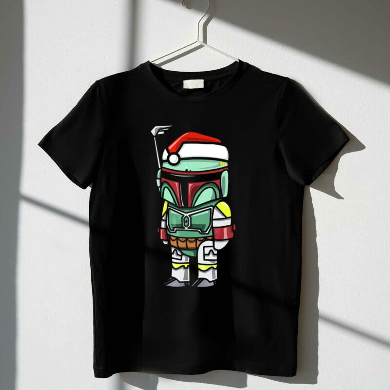 boba fett wearing santa hat star wars cartoon character t shirt t shirt 1 1