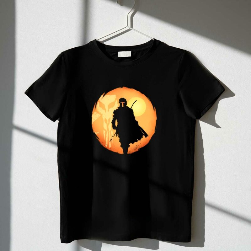bounty hunter mandalorian silhouette with mythosaur skull star wars t shirt t shirt 1 1