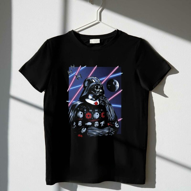 celebrate christmas darth vader star wars tie fighters death star retro t shirt t shirt 1 1