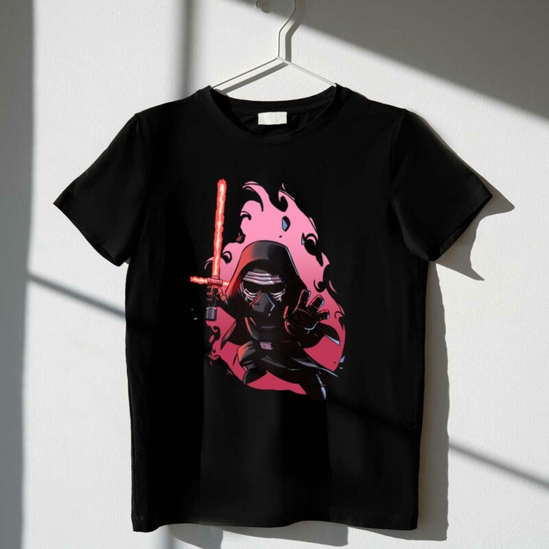 chibi kylo ren star wars with red lightsaber and fiery background t shirt t shirt 1 1