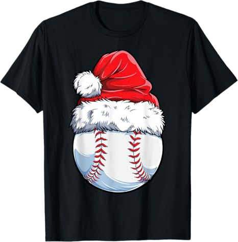 christmas baseball ball santa hat xmas t shirt