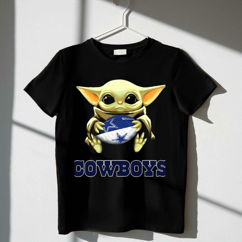 cowboys baby yoda holding football star wars crossover t shirt t shirt 1 1