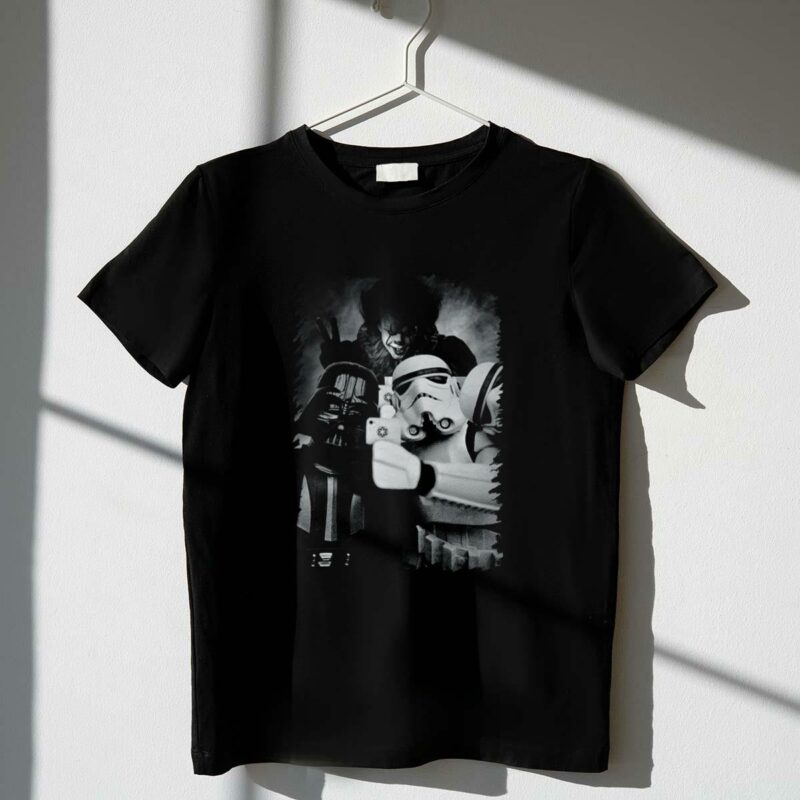 darth vader and stormtrooper selfie with pennywise star wars mashup t shirt t shirt 1 1