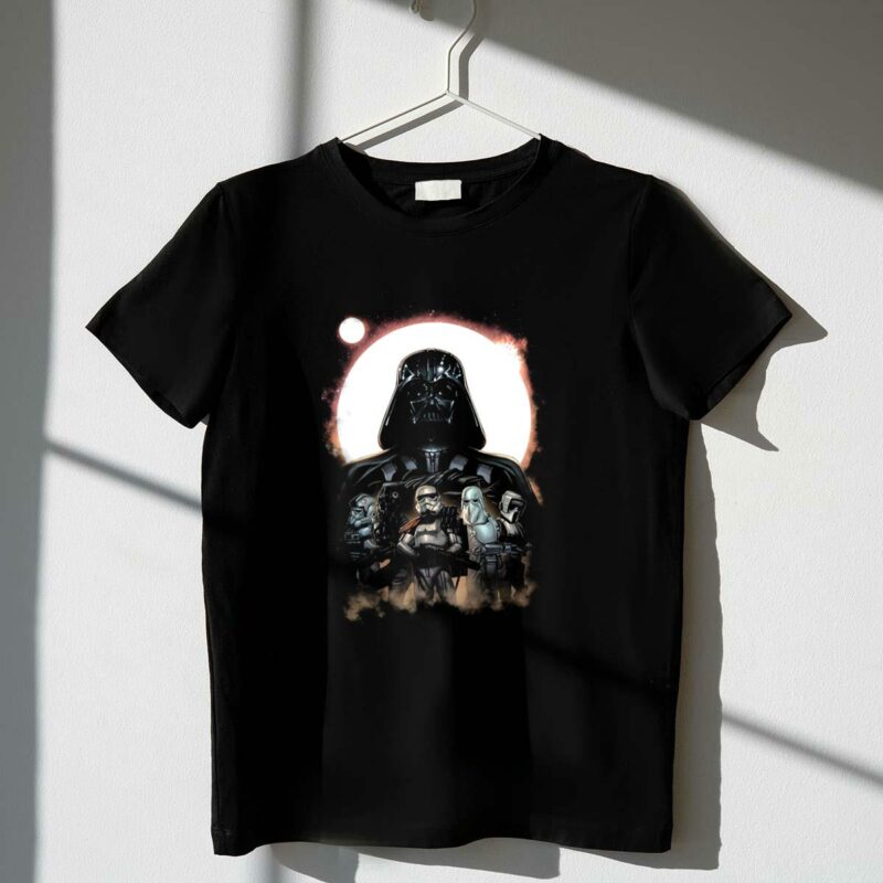 darth vader and stormtroopers under galactic moon star wars dark side troops t shirt t shirt 1 1