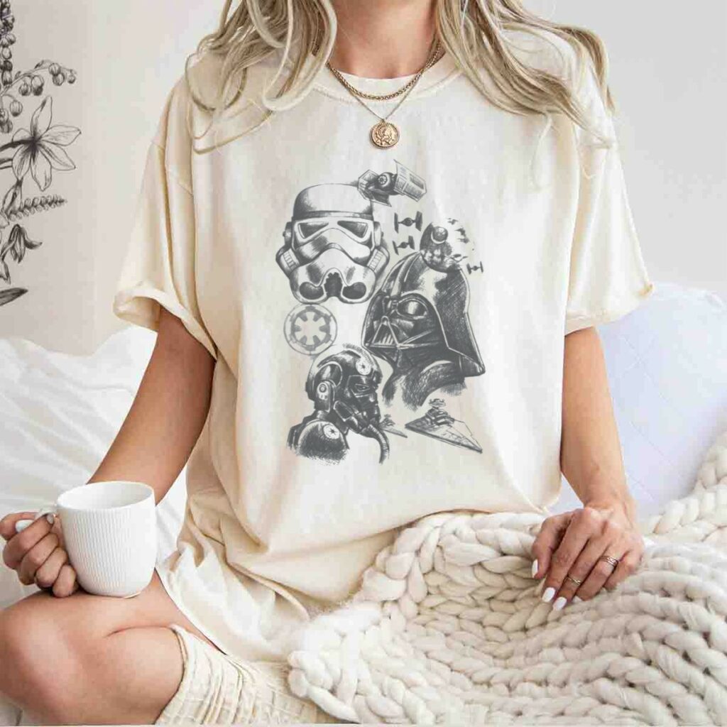 darth vader stormtrooper tie fighter star wars sketch t shirt t shirt 1 1