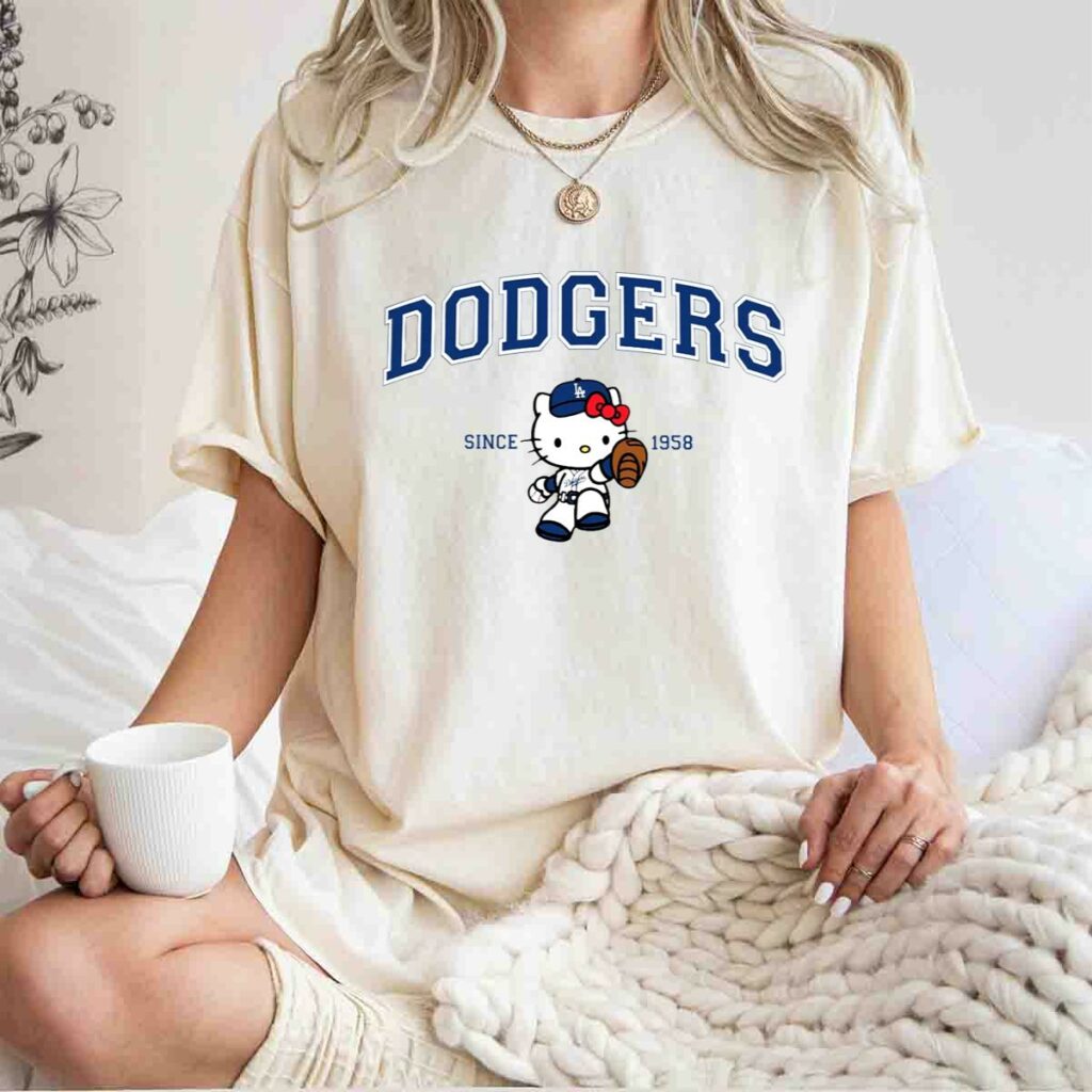 dodgers blue kitty baseball t shirt t shirt 1 1