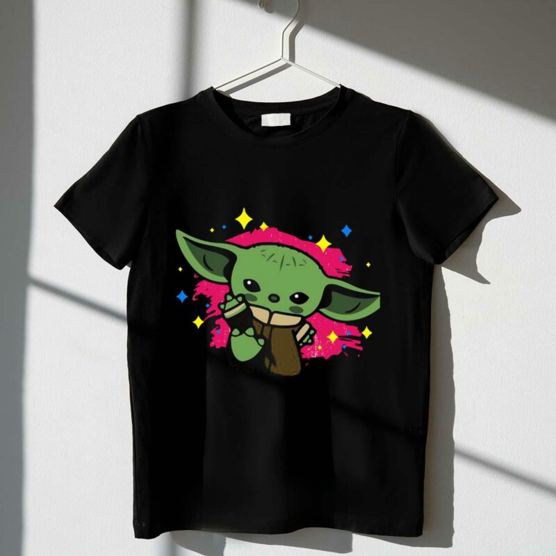 funny baby yoda cute star wars character with colorful background t shirt t shirt 1 1