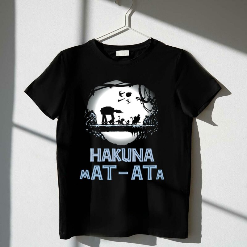 hakuna mat ata droids star wars at at silhouette moon disney crossover t shirt t shirt 1 1