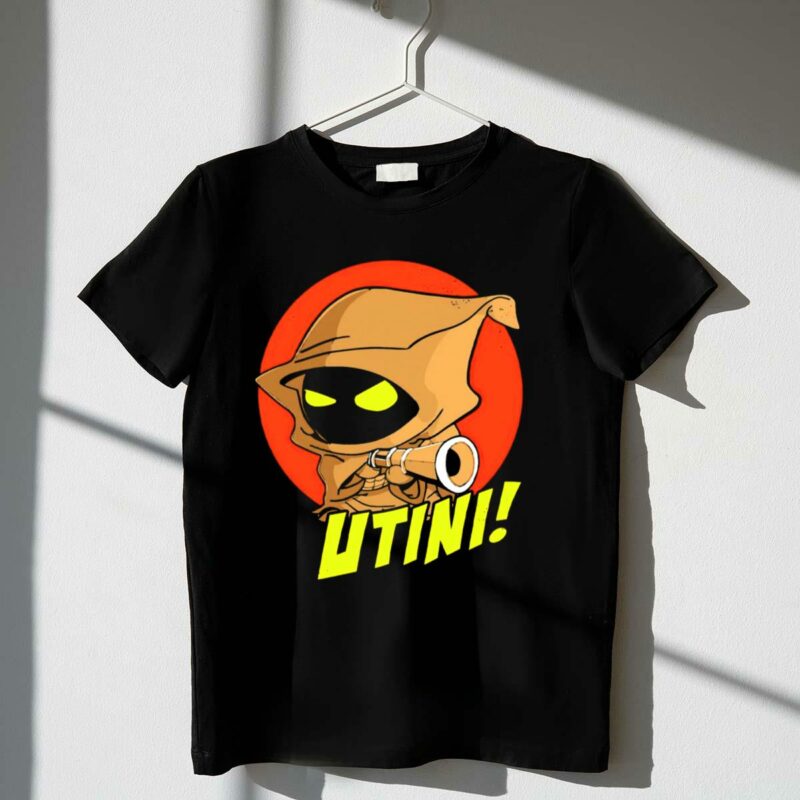 jawa star wars utini character with hood and yellow eyes t shirt t shirt 1 1
