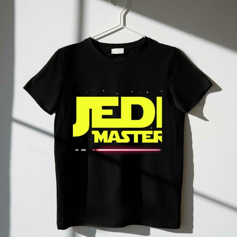 jedi master yellow text with pink lightsaber star wars t shirt t shirt 1 1