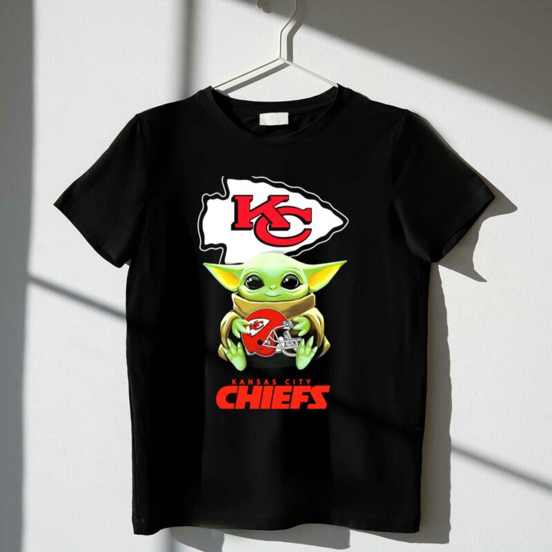 kansas city chiefs baby yoda holding chiefs helmet star wars t shirt t shirt 1 1