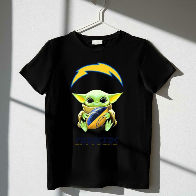 los angeles chargers baby yoda hugging football star wars tailgate t shirt t shirt 1 1
