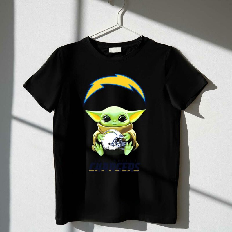 los angeles chargers star wars baby yoda hugging helmet t shirt t shirt 1 1