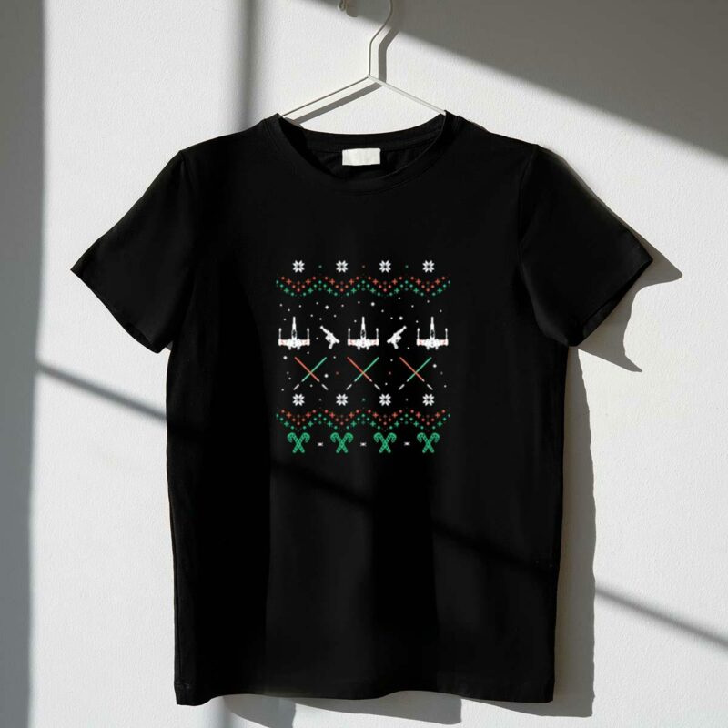 merry christmas shitters star wars ugly sweater design x wing lightsabers t shirt t shirt 1 1