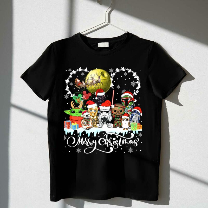 merry christmas star warss characters santa hats snowflakes t shirt t shirt 1 1