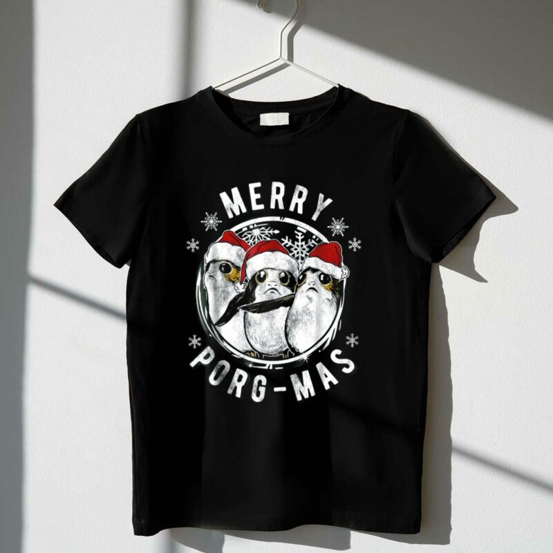 merry porg mas christmas holiday star wars santa porgs and snowflakes t shirt t shirt 1 1