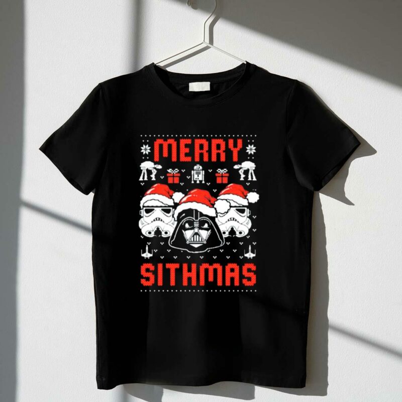 merry sithmas star wars darth vader stormtrooper santa robot holiday t shirt t shirt 1 1
