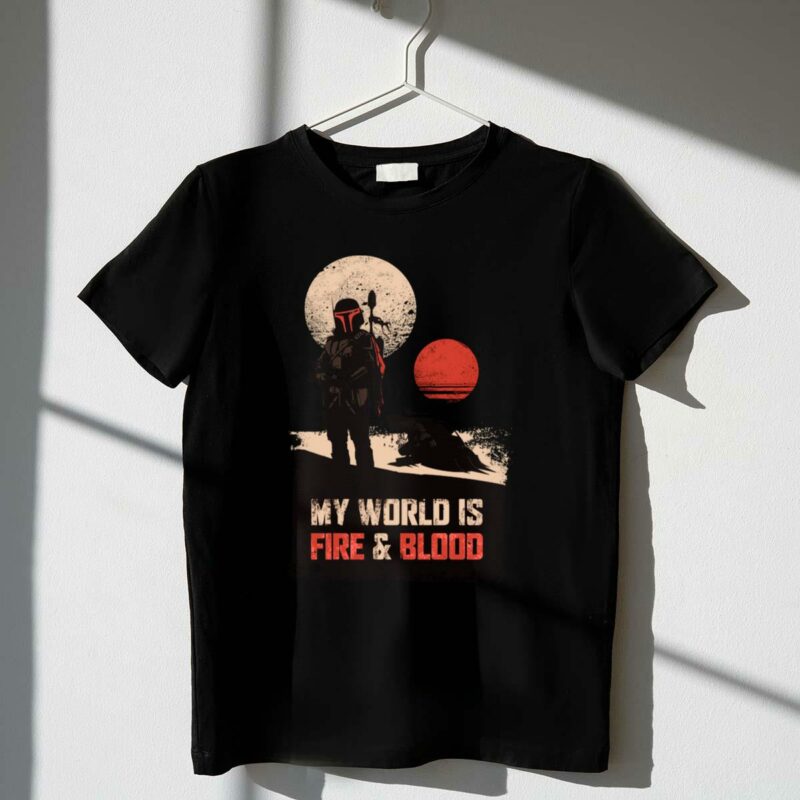 my world is fire and blood boba fett star wars two suns desert scene t shirt t shirt 1 1