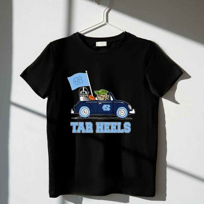 north carolina tar heels darth vader baby yoda driving car star wars t shirt t shirt 1 1