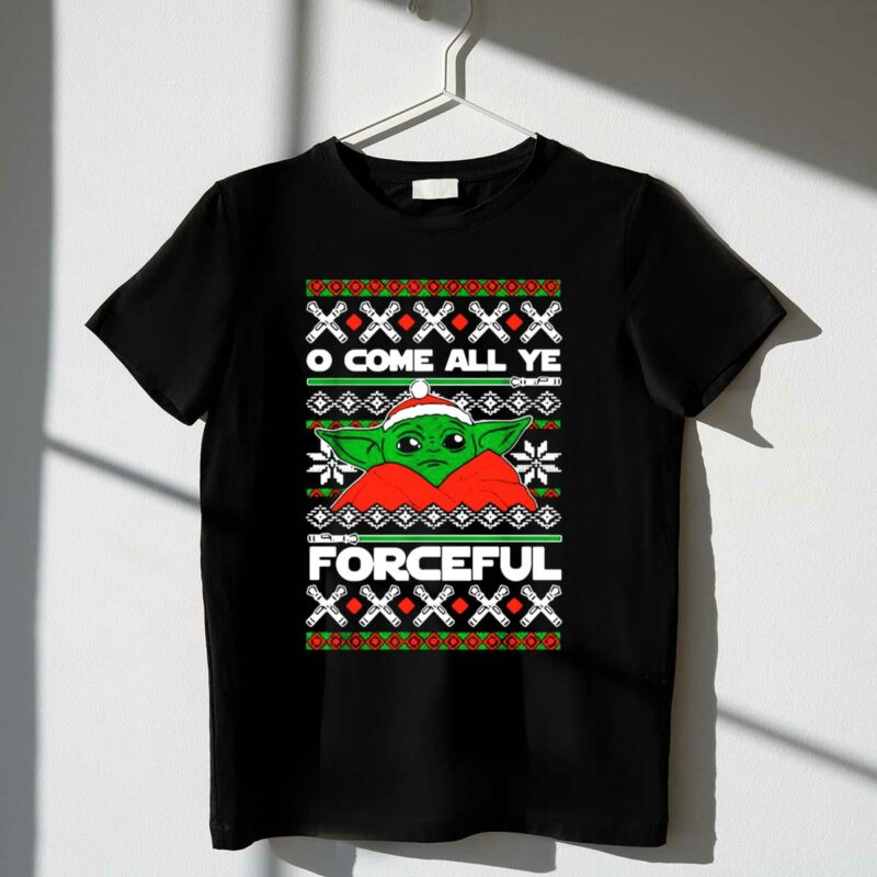 o come all ye forceful christmas santa hat yoda star wars ugly t shirt t shirt 1 1