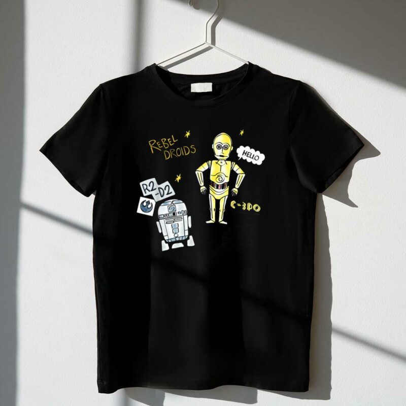 rebel droids r2 d2 c 3po hello star wars doodle t shirt t shirt 1 1