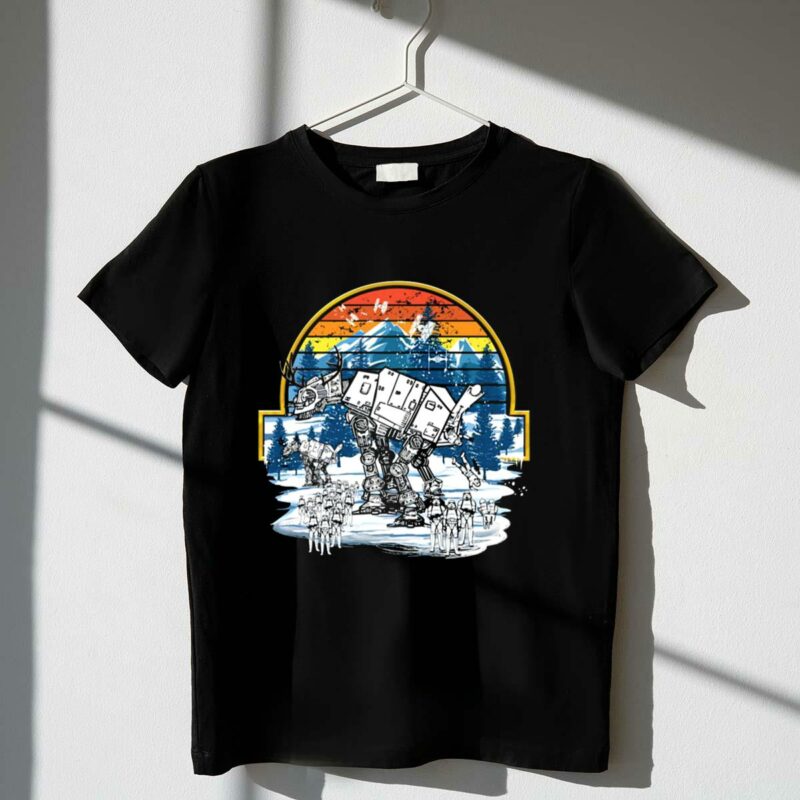 retro vintage at at droids star wars hoth battle sunset scene t shirt t shirt 1 1