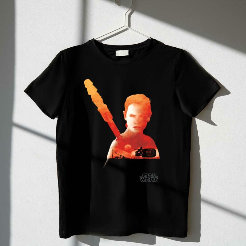 rey star wars sunset silhouette with speeder t shirt t shirt 1 1