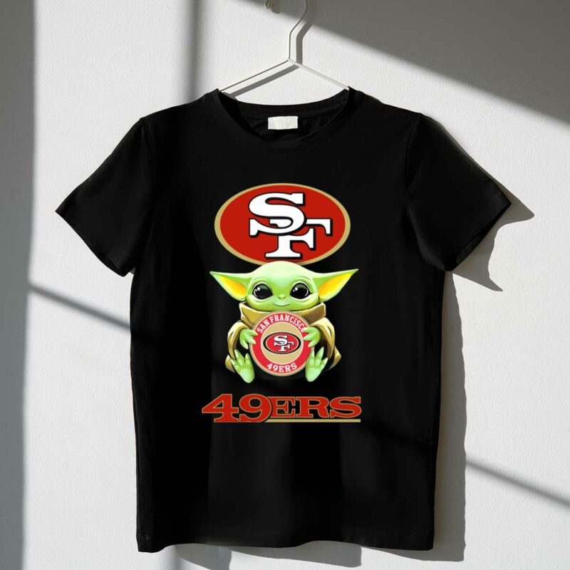 san francisco 49ers baby yoda hugging sf logo star wars theme 49ers t shirt t shirt 1 1
