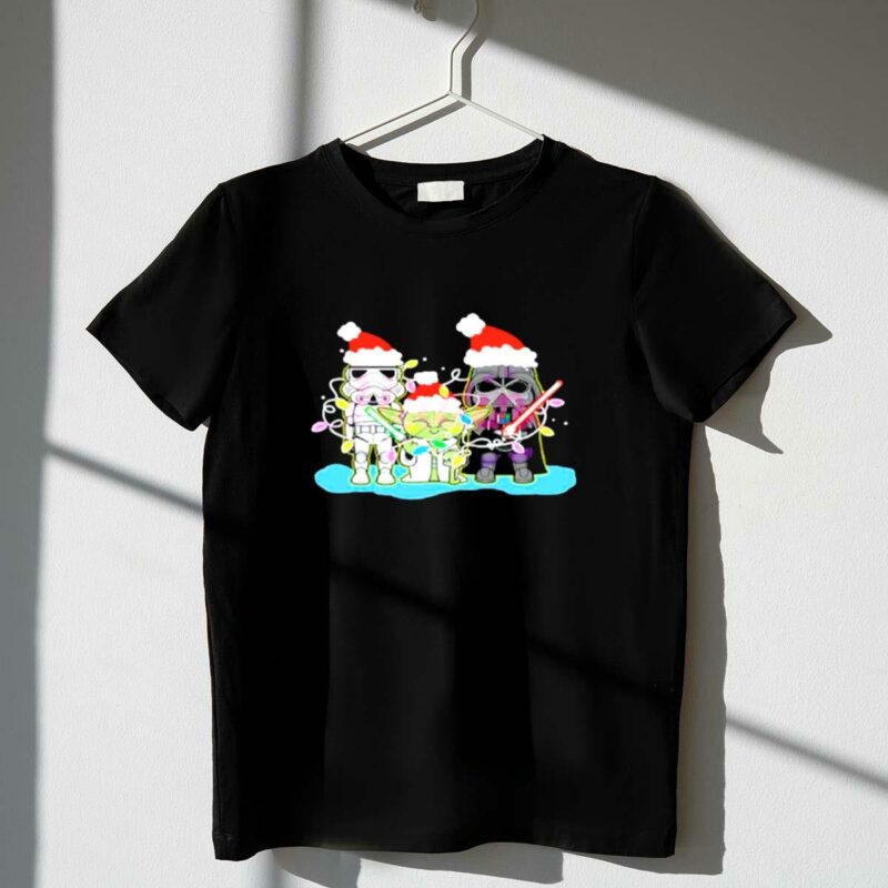santa star wars characters with christmas lights t shirt t shirt 1 1