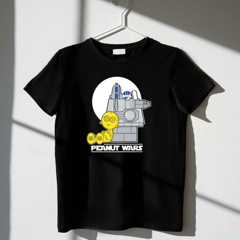 snoopy and charlie brown c 3po and r2d2 star wars mashup peanut wars t shirt t shirt 1 1
