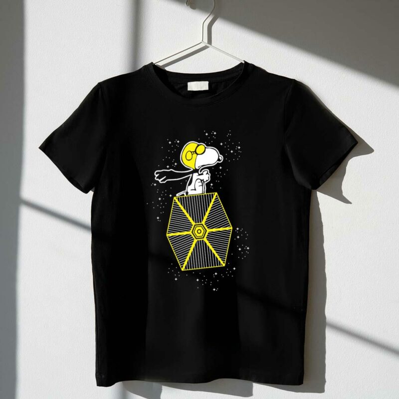 snoopy flying on a star wars tie fighter with stars t shirt t shirt 1 1
