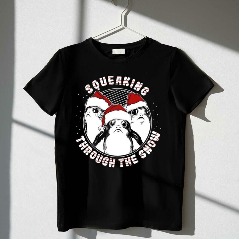 squeaking through the snow star wars porg santa hat t shirt t shirt 1 1