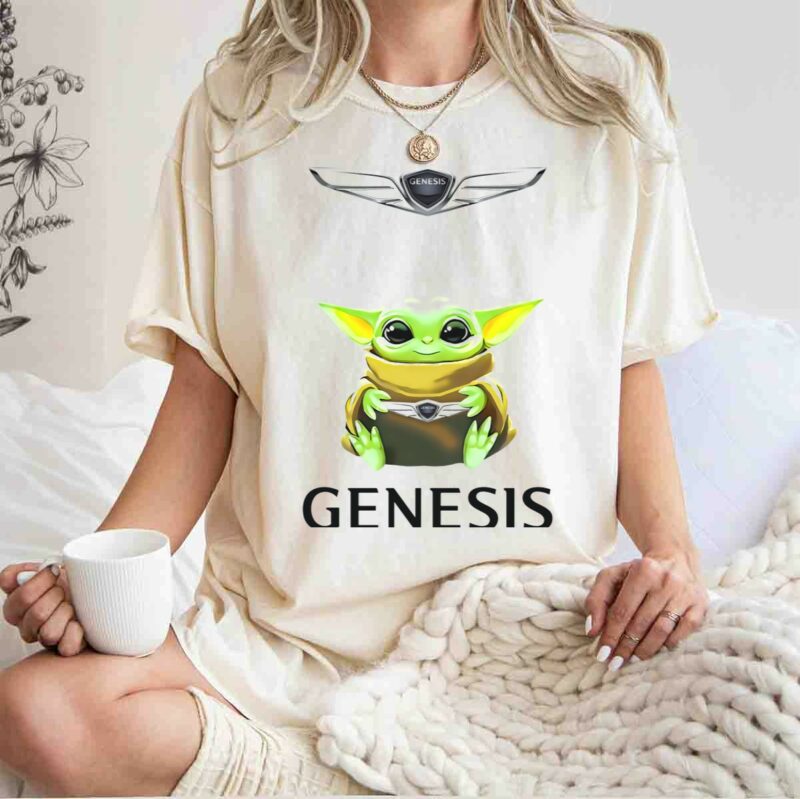 star wars baby yoda genesis logo hug white t shirt t shirt 1 1