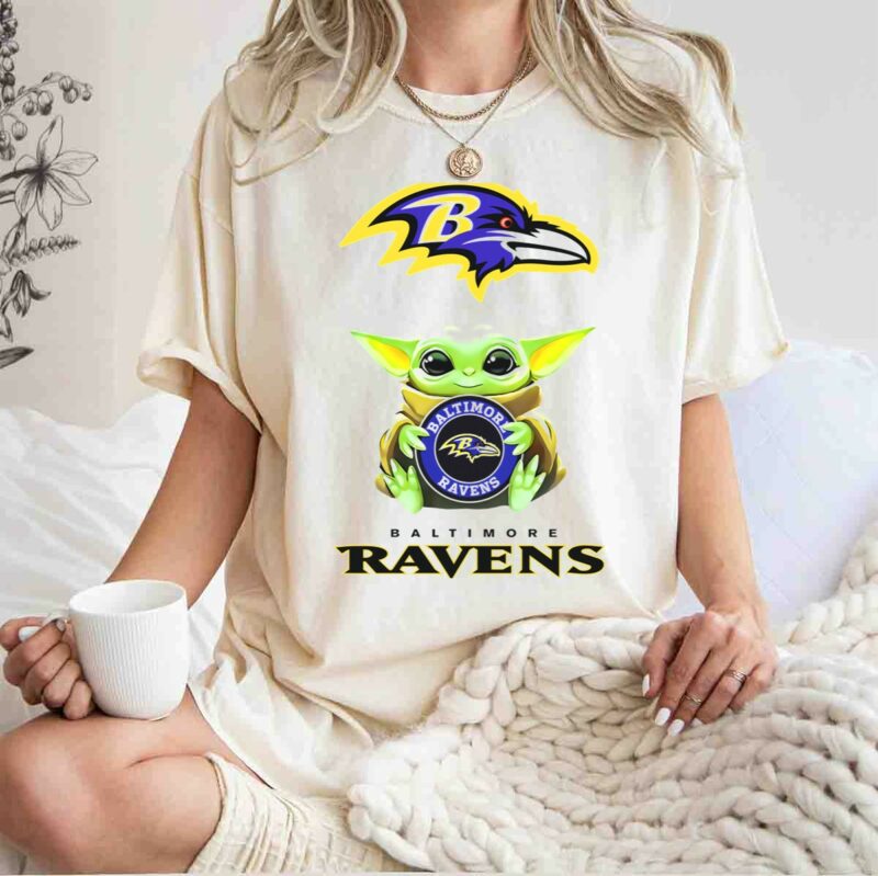 star wars baby yoda holding baltimore ravens emblem ravens t shirt t shirt 1 1