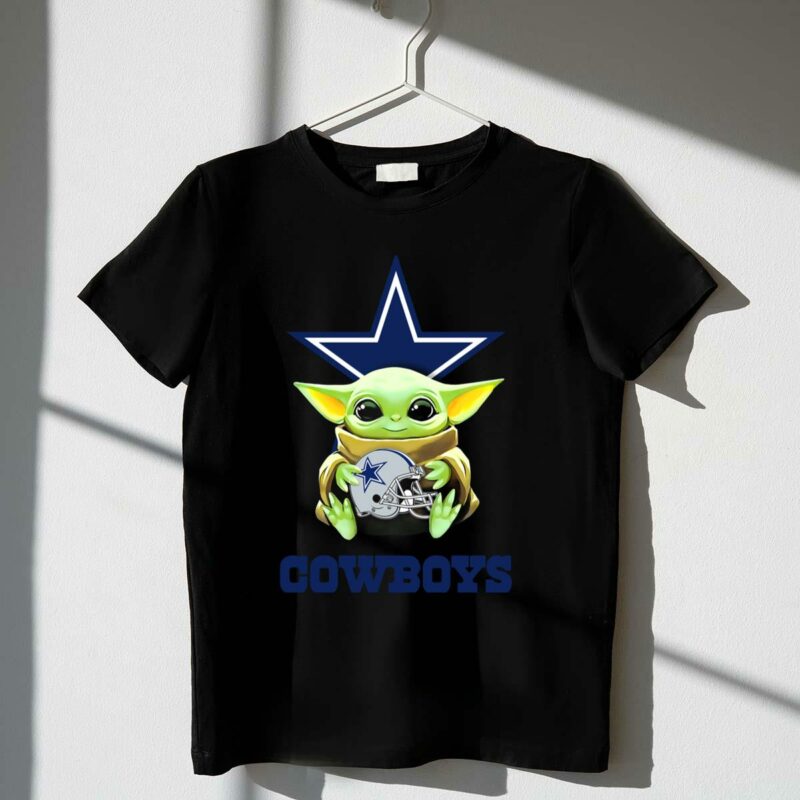 star wars baby yoda holding dallas cowboys helmet t shirt t shirt 1 1