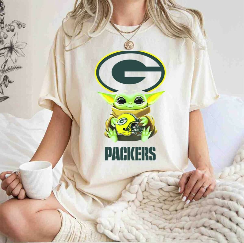 star wars baby yoda holding green bay packers helmet packers t shirt t shirt 1 1