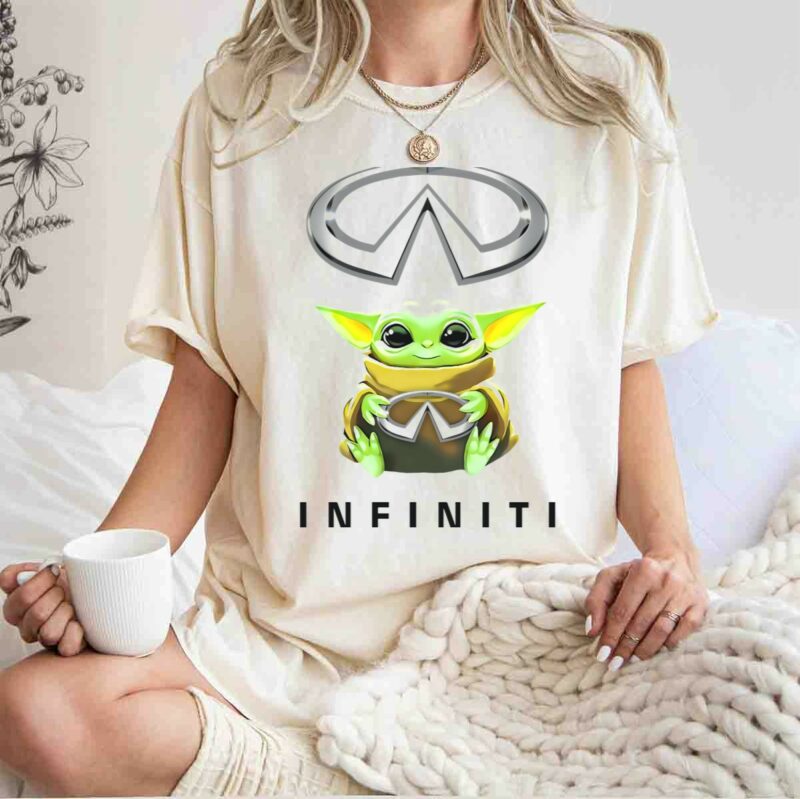 star wars baby yoda holding infiniti logo white t shirt t shirt 1 1