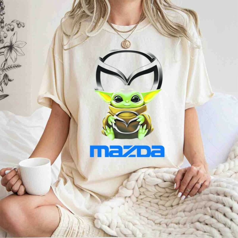 star wars baby yoda holding mazda emblem white t shirt t shirt 1 1
