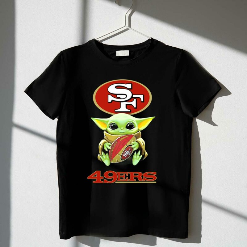 star wars baby yoda holding san francisco 49ers football fan t shirt t shirt 1 1