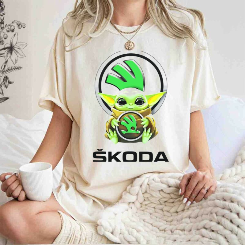 star wars baby yoda holding skoda logo iconic t shirt t shirt 1 1