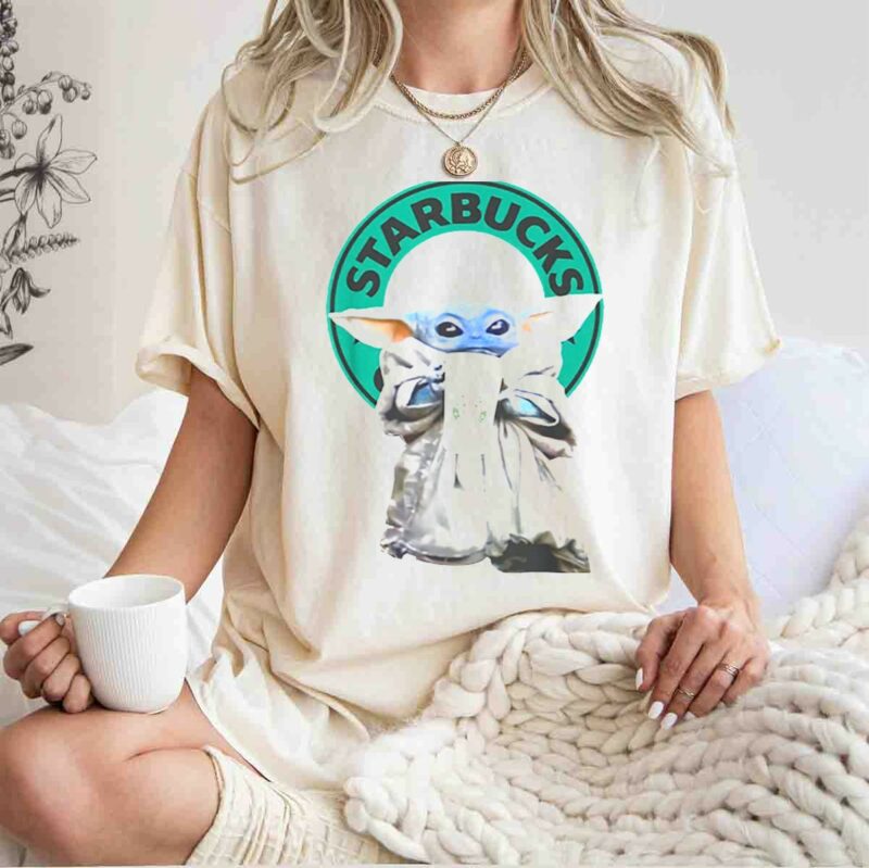 star wars baby yoda holding starbucks coffee cup t shirt t shirt 1 1