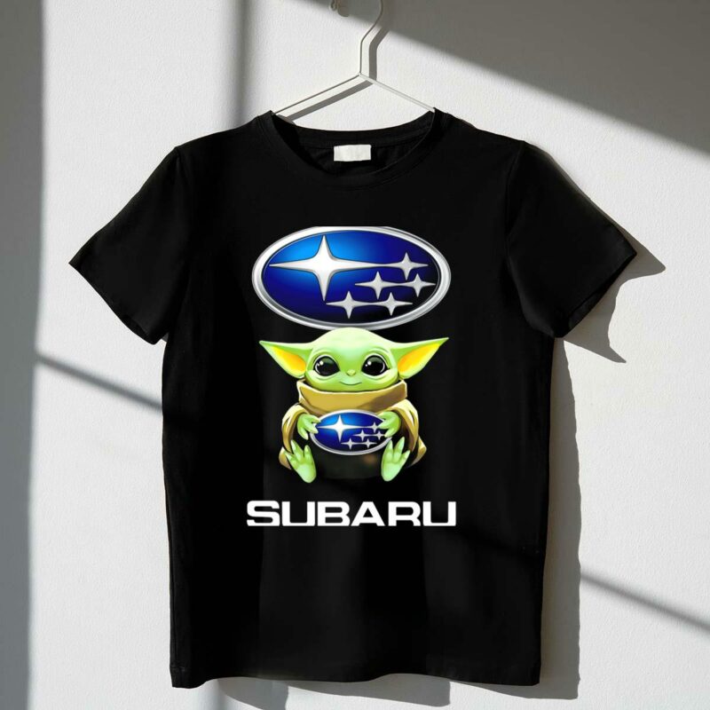 star wars baby yoda holding subaru emblem t shirt t shirt 1 1