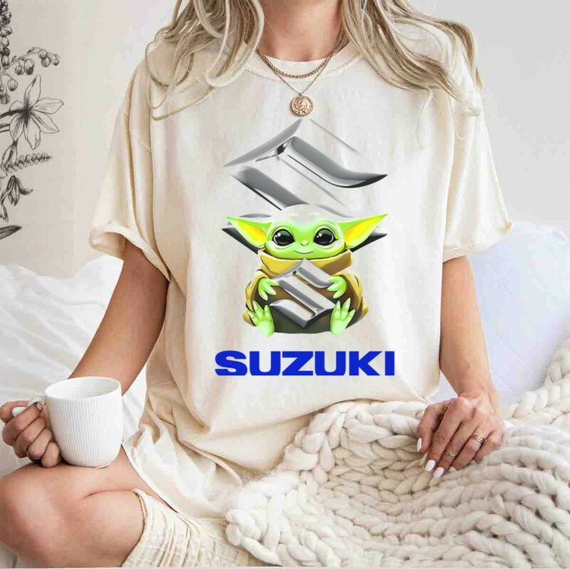 star wars baby yoda holding suzuki logo white t shirt t shirt 1 1