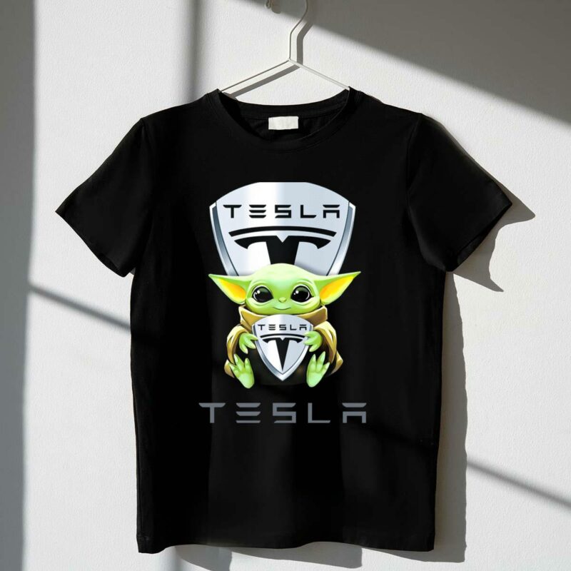 star wars baby yoda holding tesla t shirt t shirt 1 1