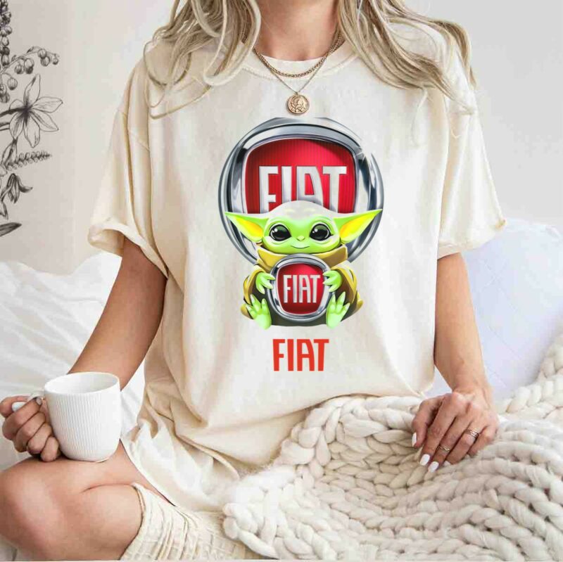 star wars baby yoda hug fiat logo red and white t shirt t shirt 1 1