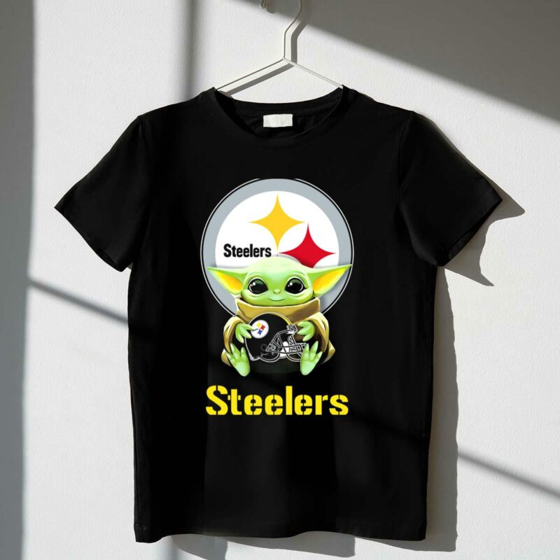 star wars baby yoda hug steelers helmet with pittsburgh steelers t shirt t shirt 1 1