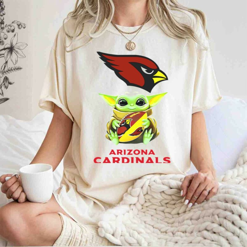 star wars baby yoda hugging arizona cardinals football tailgate white t shirt t shirt 1 1